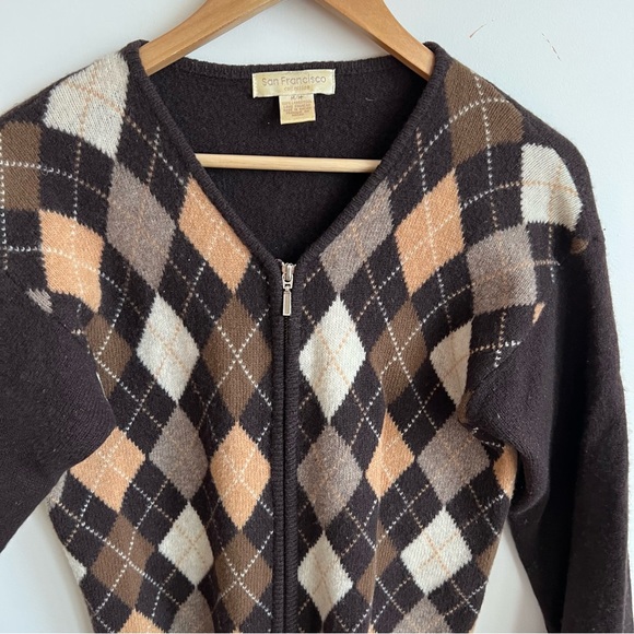 Vintage Wool Diamond Print Cardigan Zip Up Size M - Picture 3 of 5